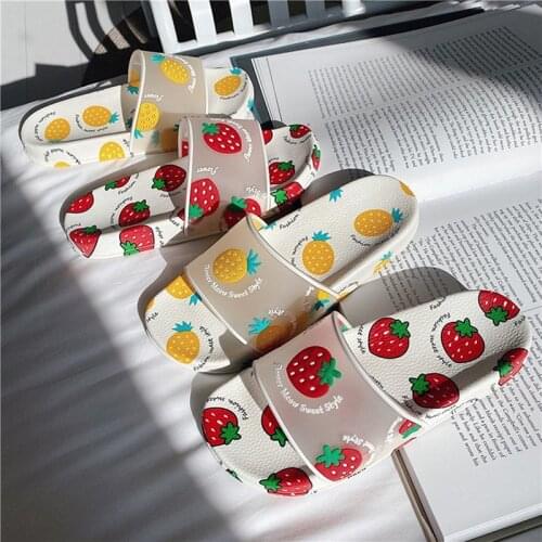 Summer Slippers Women Slides Kawaii Shoes Cartoon Fruit Strawberry Pineapple Peach Girl Flip Flops Slippers Sandals Beach Slides