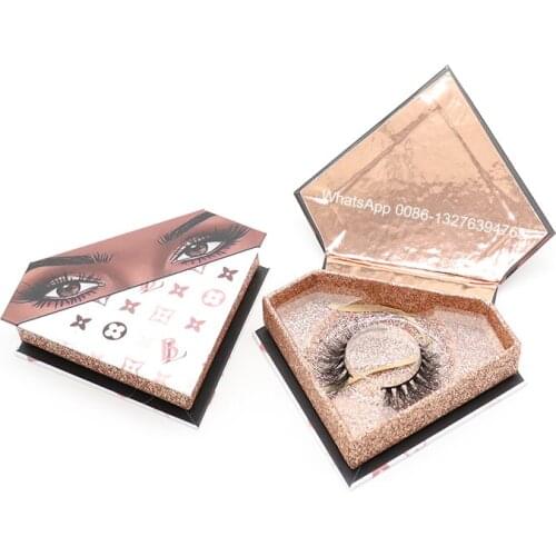 Luxury Diamond Eyelash Case Nature 3D Mink Eyelashes Wholesale Custom Lashbox Packaging With Logo Eyelash Boxes Free Tray