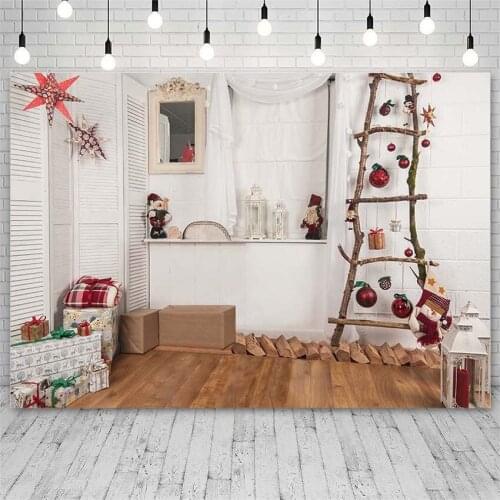Avezano Christmas Backdrop Winter Gift Ladder Bell Pillow Santa Claus Decor Banner Photography Background Photo Studio Photozone