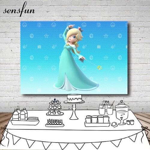 Sensfun Mint Blue Theme Birthday Party Backdrop For Girls Customized Peach Princess Backgrounds For Photo Studio 7x5FT Vinyl