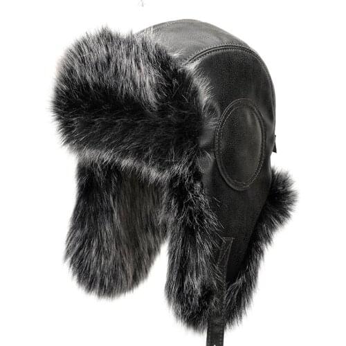 2020 New Arrival Russian Bomber Hats Women Men Pilot Trapper Cap Winter Hat Faux Leather Fur Earflap Snow Hat Gorras