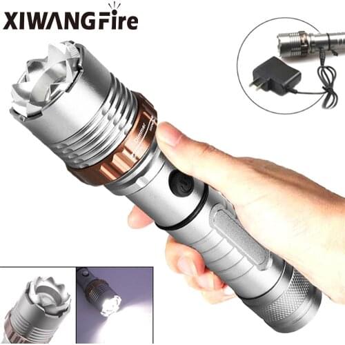 T6 Tactical Flashlight Lotus Attack Head LED Flashlight Zoomable 5 Modes Lantern Torch Lighter Rechargeable Outdoor Camping Lamp
