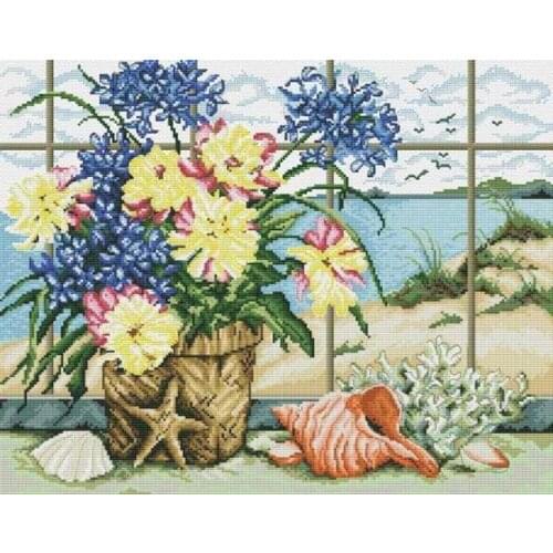 -In front of the window of the sea view cross stitch sets Counted Cross Stitch Cross Stitch Kits Embroidery Needlework Sets