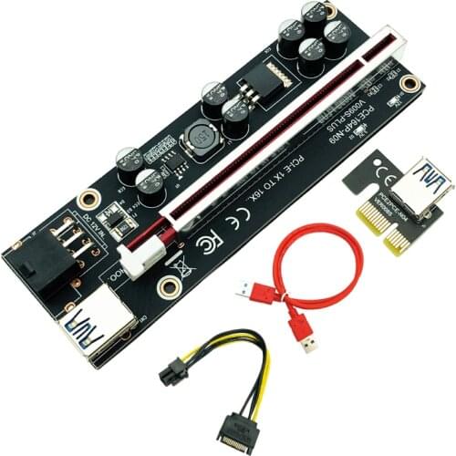 VER009S Plus PCI-E PCIE Riser 009s 6 pin PCI Express Riser Card Molex USB 3.0 Cable 1X 16X Extender for Bitcoin BTC Miner Mining