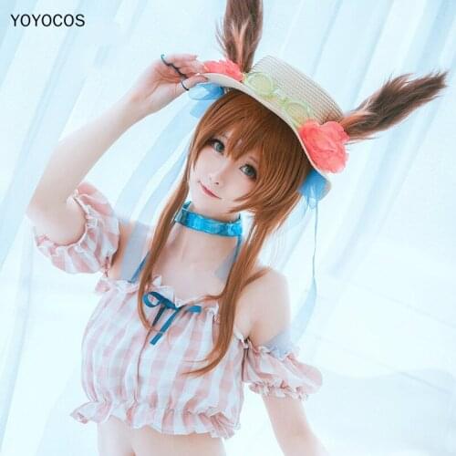 YOYOCOS HSIU AMIYA Cosplay Wig Arknights Ring Ear Brown Synthetic Wig Costume Play Woman Wigs Halloween Anime Game Hair