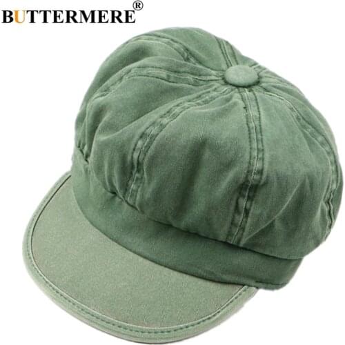 BUTTERMERE Newsboy Cap Denim Hats For Women Green Female Beret British Style Painter Spring Summer 2021 Brand New Octagonal Cap