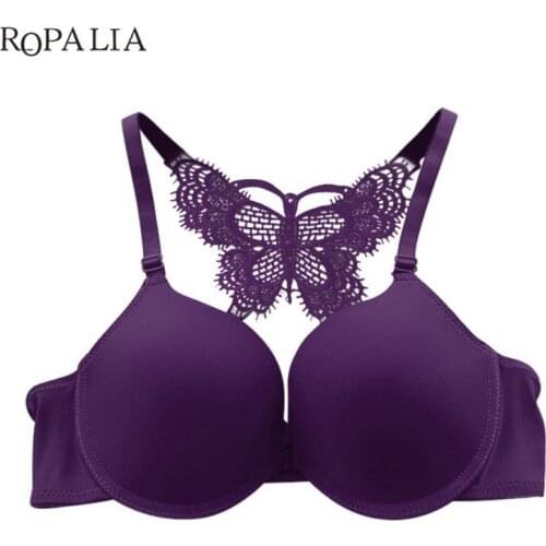 ROPALIA Y-line Straps Front Closure Bras for Women Lingerie Lace Butterfly Beautiful Back Sexy Bralette Push Up Bras