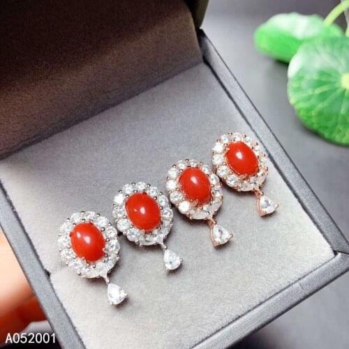 KJJEAXCMY fine jewelry natural red coral 925 sterling silver women earrings new Ear Studs support test lovely