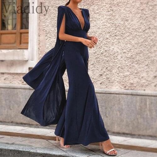 Women Sexy Deep V-Neck Backless Jumpsuit Streetwear Solid Color Romper