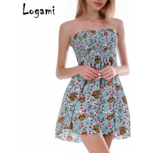 LOGAMI Off Shoulder Print Beach Summer Dress Women 2018 Elastic Sexy Mini Dress Woman Casual Dress