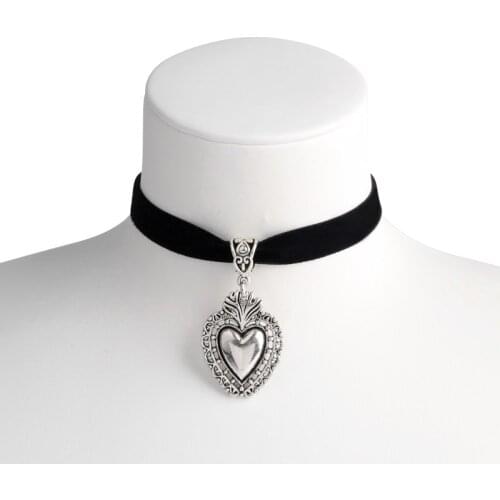 Vintage Goth Dark Necklace Choker Gothic Sacred Heart Pendants Traditonal Corazon Clavicle Chain For Women Jewelry Bijoux