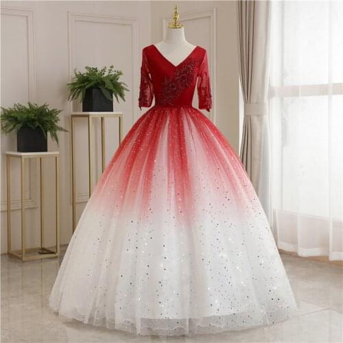Quinceanera Dress 2020 New Party Prom Half Sleeve V-neck Ball Gown Blign Bling Vintage Quinceanera Dresses Customize