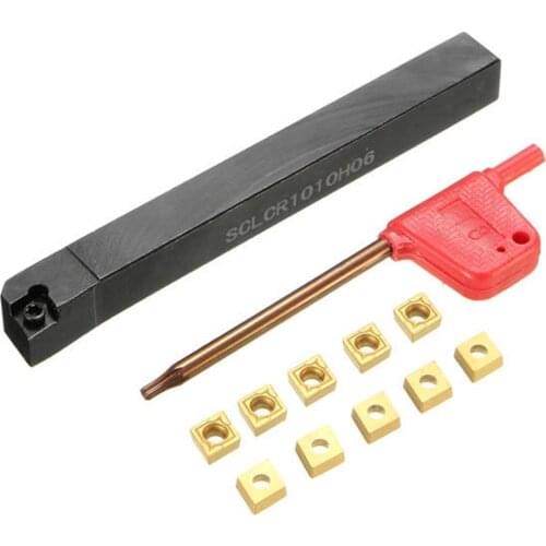 12Pcs 100mm SCLCR1010H06 Lathe Turning Tool Holder CCMT0602 Carbide Inserts with Wrench Set