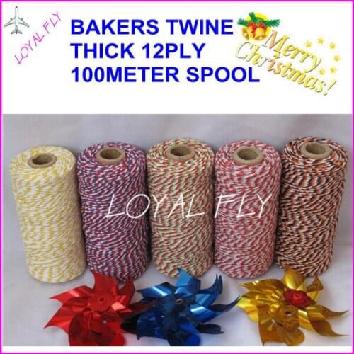 150pcs/lot cotton bakers twine 12ply thick 1.5MM, 100m/spool, twisted twine, used in gift,greeting card 25 kinds color