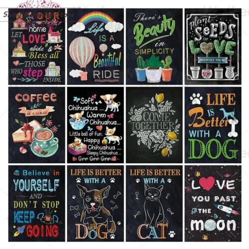 5D DIY Full Square Round Diamond Painting Blackboard Text Colorful Quote Diamond Embroidery Handicraft Home Decor Cafe Bar Decor