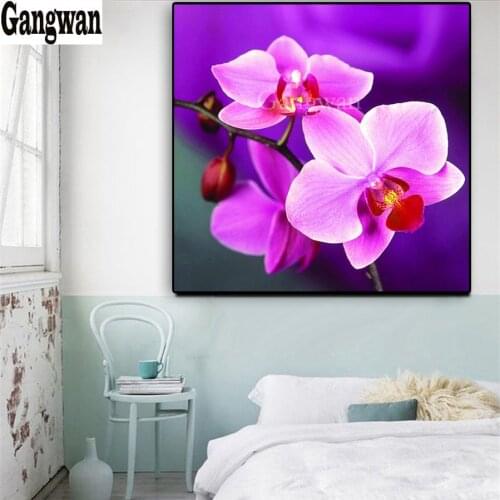 Full Square Round Drill DIY Diamond Painting Cross Stitch purple orchid Diamond Embroidery Mosaic Rhinestone pink flower decor