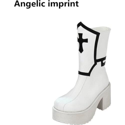 Angelic imprint mori girl Women motorcycle short boots lady lolita ankle Boots woman Mid heels pumps shoes warm short plush 47