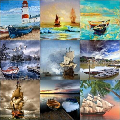 AZQSD Diamond Painting Ferry Cross Stitch Kits Home Decor Diamond Embroidery Landscape Mosaic Full Square Drill Handmade Gift
