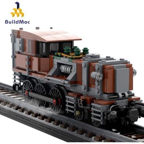 Buildmoc City Train Station Steampunk Crocodile Stylized Steam Train Locomotive Model Technic Railway Building Blocks Kids Toys