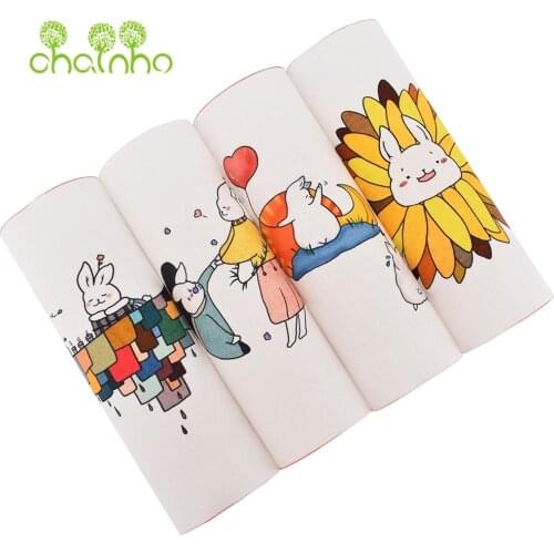 Chainho,Hand Dyed Cotton Canvas Fabric,,Cartoon Series,DIY Sewing Quilting Purse,Bag,Book Cover,Home Decoration Material,15x15cm
