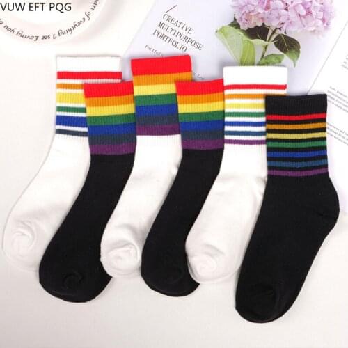 Colorful Rainbow Socks Womens Socks Stripes Japanese Long Socks Trends Street Korean Candy Color Summer Thin