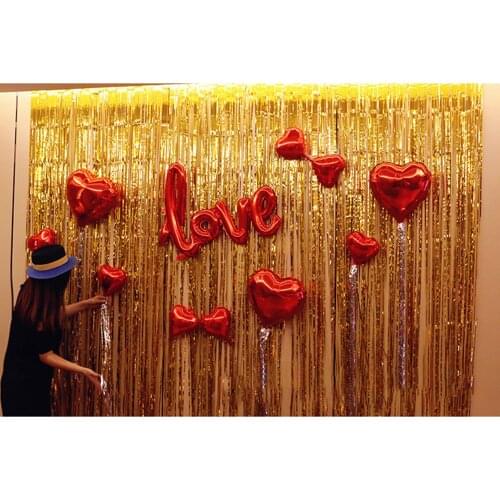 Metallic Foil Tinsel Fringe Curtain Birthday Wedding Bachelorette Party Decoration Adult Anniversary Photography Backdrop 1x2m