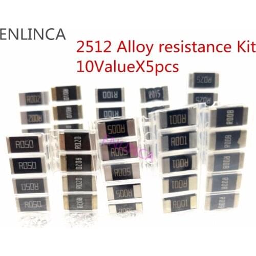 50PCS Alloy resistance kit 2512 SMD Resistor Samples kit 10 kindsX5pcs=50pcs R001 R002 R005 R008 R010 R015 R020 R025 R050 R100