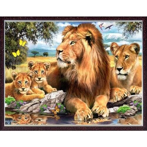 The Lion Family Animal Cross Stitch Kits Needlework Embroidery Crafts 14CT Unprinted DIY Arts Handmade Home Decor
