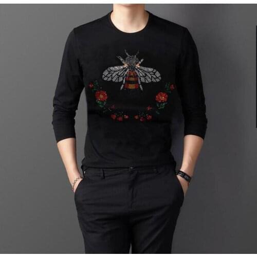2020 Autumn Hot drill Black T Shirt Men Brand T-shirt Long Sleeve Tee Shirt Clothes Plus Size
