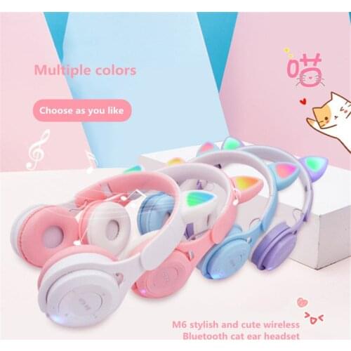 New product M6 cute wireless bluetooth cat ear headset with mic childrens headset supports TF card, the best gift for children