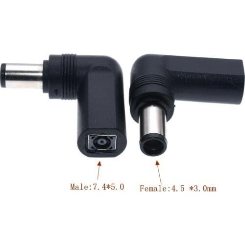 DC Power Right Angled 4.5 x 3.0mm Female Jack To 7.4 x 5.0mm Male Plug For HP DELL Adapter Connector