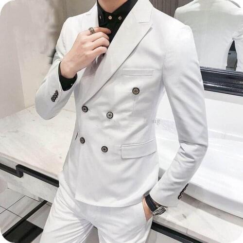 Slim Fit White Men Suits Wedding Groom Wear Tuxedos 2 Pieces (Jacket+Pants) Bridegroom Suits Best Man Prom Business Wear Blazer