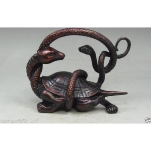 Elaborate Chinese Antique Copper fengshui animal snake tortoise beast lucky statue
