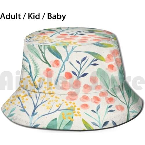 Botanical Garden Sun Hat Foldable UV Protection Floral Botanical Flowers Plant Garden Watercolor Delicate Green