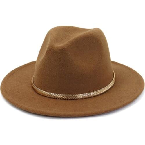 2021 New Women Wool Fedoras With Metal Ring Wide Brim Panama Hat Winter Warm Jazz Caps Elegant Lady Church Hat Sombrero