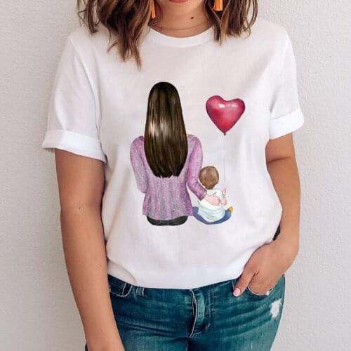 Women Graphic Cartoon Mom Son boy Love Trend Summer Spring Clothes Lady Tops Clothing Tees Print Female Tshirt T-Shirt
