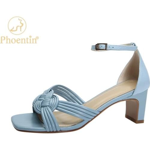 Phoentin Genuine Leather summer Sandals 2021 Womens Elegant Fashion Open Toe solid color high Heels white blue Shoes FT1594