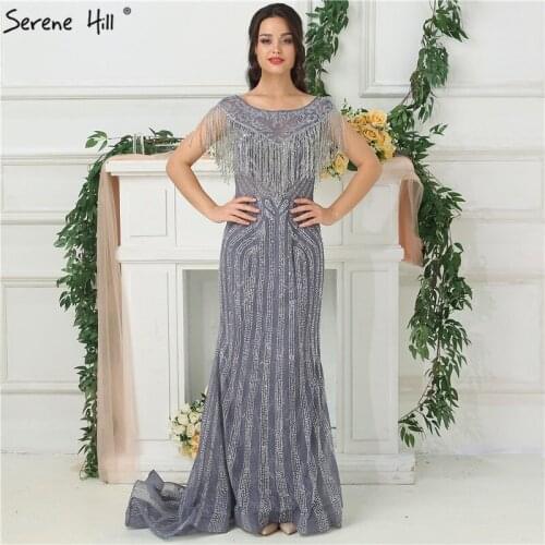 Elegant Illusion Back Tassels Mermaid Evening Dresses 2020 Sheer Crystal Beaded Long Formal Dress Party Robe De Soiree BLA6695