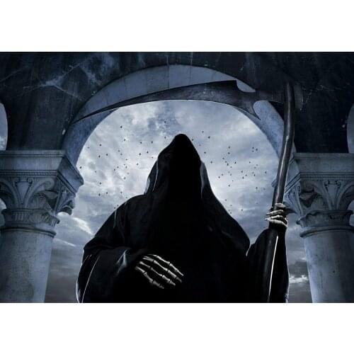 Spooky Grim Reaper Death Scary Halloween Framed Metal Sign Novelty Home Bar Pub Man Cave Wall Decoration Metal Poster 8X12 inch