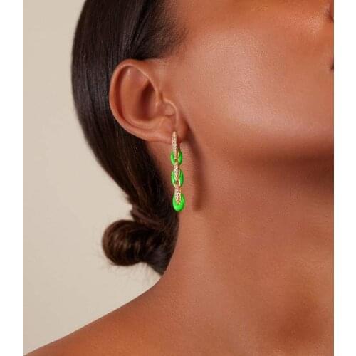 Gold Metal Fashion European Women Jewelry Black Hot Selling Bright Colorful Neon Enamel Dangle Drop Earring