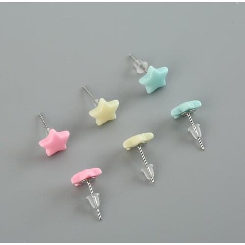 1pair Cute Stud Earring Colorful Resin Small Heart And Star Earrings for Kids Girls Teens Birthday Gift