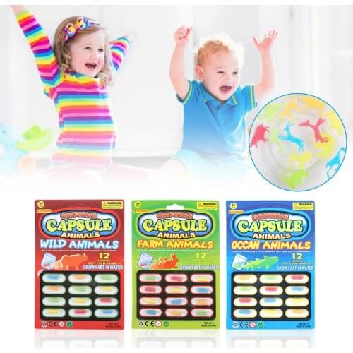 12pcs Novelty Toy Grow Water Absorption Larger Pill Capsule Various Inflatable Expansion Toy Colorful Puzzle Creative Kids Toys