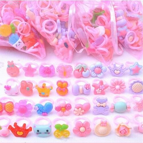 25/50/100pcs Adjustable Cartoon Rings For Girls Dress Up Accessories Party Kids Toy Cute Kids Girl Gifts