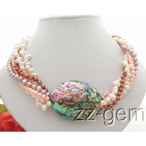 5Strds Multi Color Pearl&Shell Necklace vp >free shipping