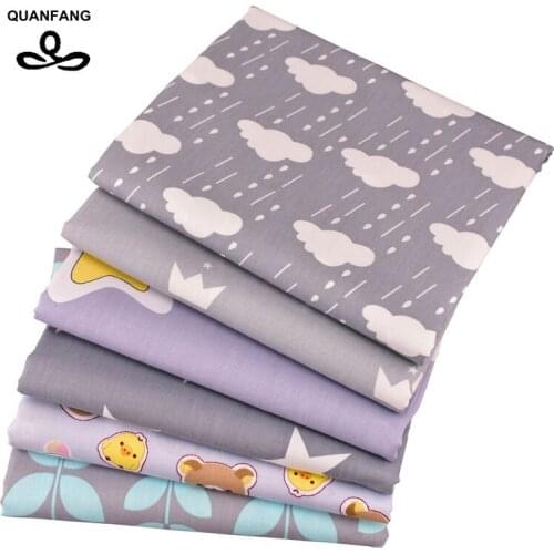 QUANFANG 6 design Gray series Printed Cotton Fabric For DIY Quilting Sewing Baby Childrens Sheet Pillow Material Half meter