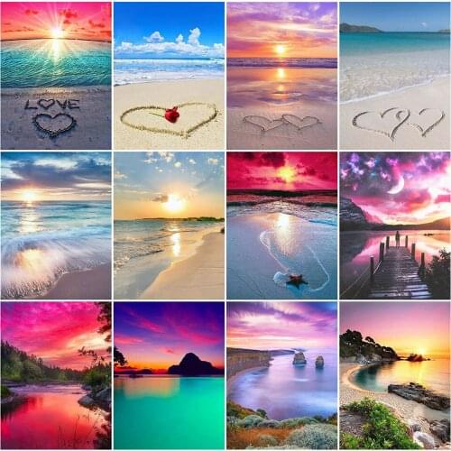 AZQSD DIY Diamond Painting Seaside Diamond Embroidery Landscape Mosaic Handicraft Handmade Gift Home Decoration