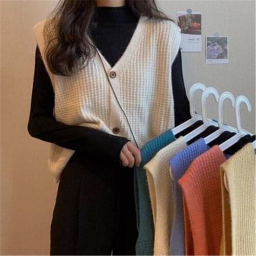 2021 Basic Fashion Autumn Women Sweater Korean Womens Elegant Student V-neck Pullover Loose Casual Knitting Tops Outerwear Vest