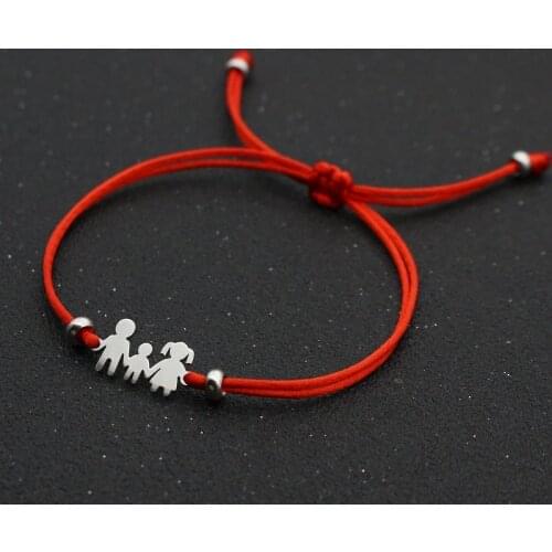 Hand Made Lucky Red String Bracelet Braided Adjustable Stainless Steel Charm Bracelets for Family Dad Mom Son Jewelry Child Gift