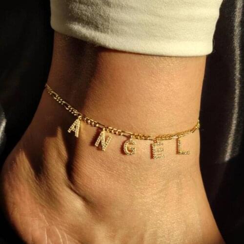 Custom Zircon Name Letter Anklets For Women Customized Stainless Steel Chain Anklet Bohemian Beach Foot Jewelry Bridesmaid Gift