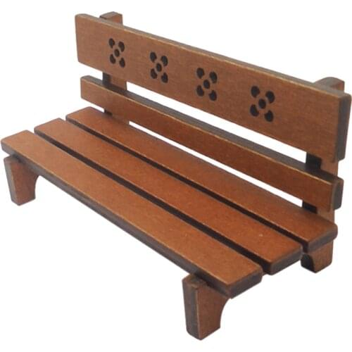 Wooden Park Bench Model Items for 1/12 Scale Dollhouse Miniature Fairy Garden Toys Brown
